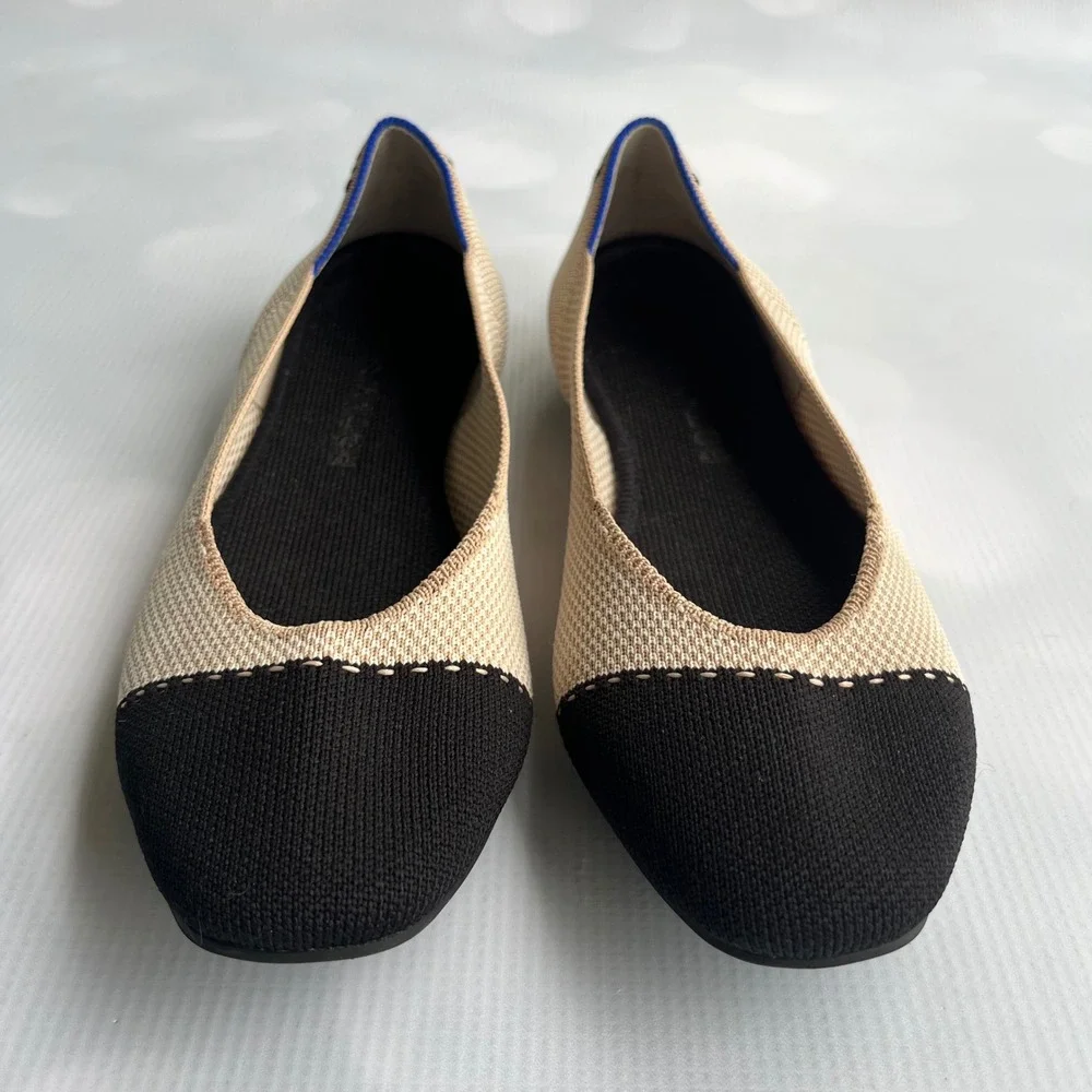 Rothy's The Square TUXEDO Size‎ 8 Cap Toe Ballet Flats Capsule Wardrobe Preppy
